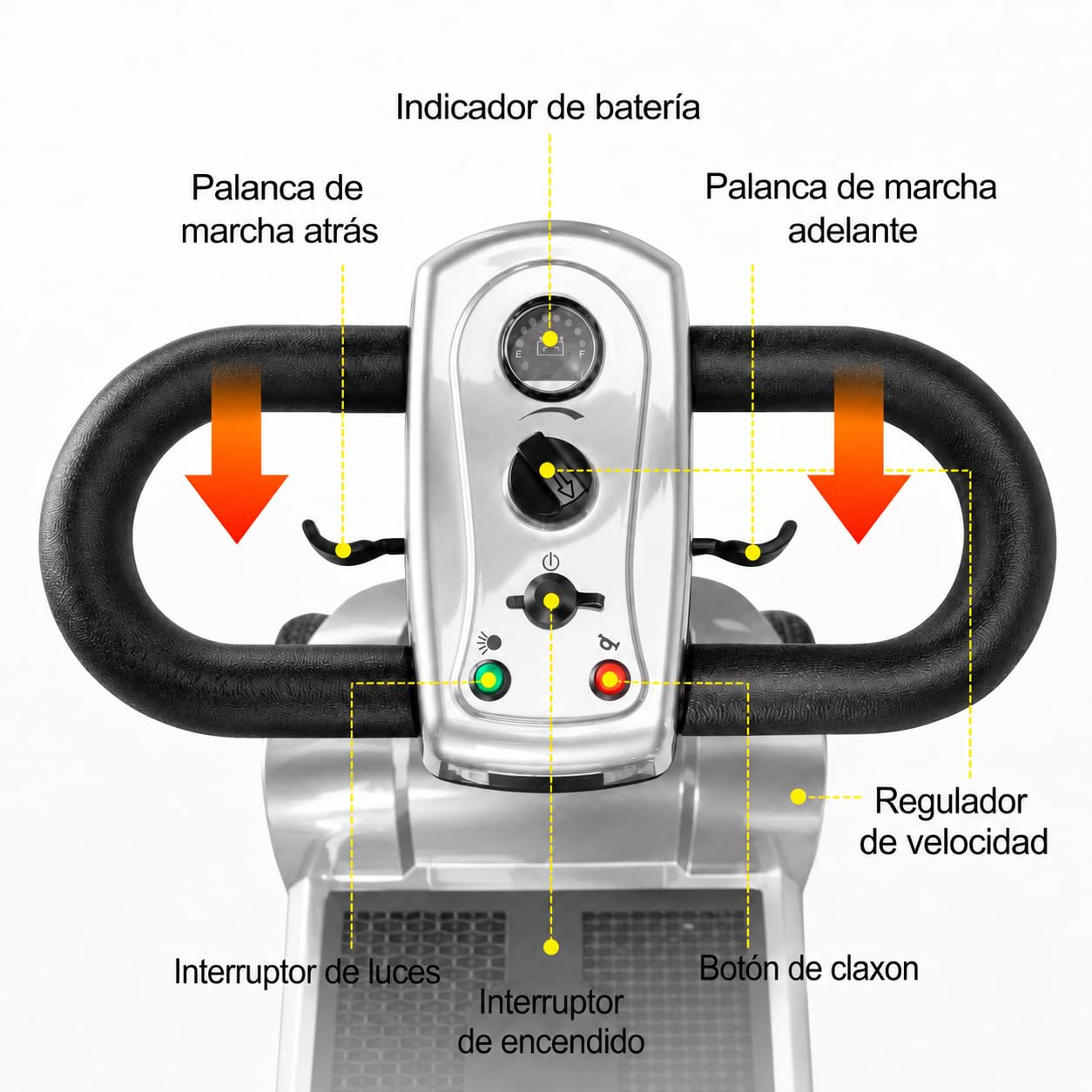 Scooter de Movilidad Plegable 4 Ruedas 35 km Plata | Autonomía de hasta 35 km, capacidad máxima de 190 kg y asiento giratorio cómodo.