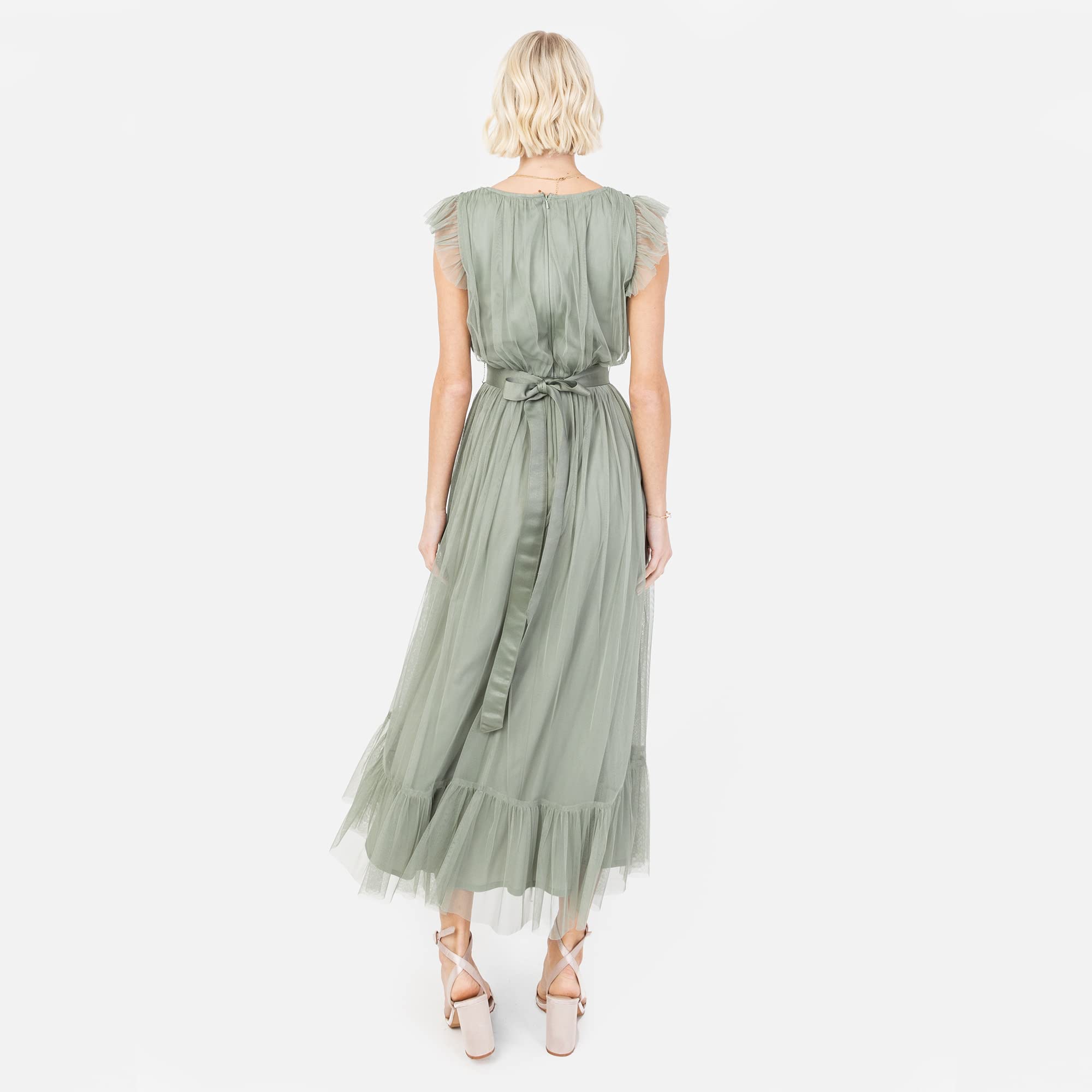 Anaya with Love Ladies Maxi Dress for Women V Neckline Sleeveless Frilly for Wedding Guest Bridesmaid Prom Long High Empire Waist Tiered