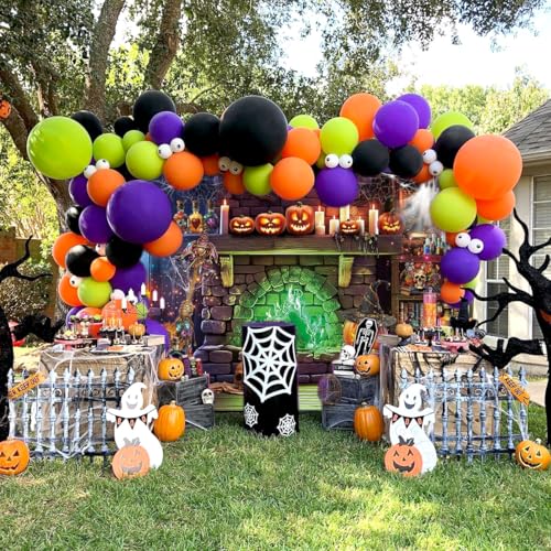 Halloween-Kaminhintergrund, 2,7 x 1,5 m, gruseliger Geist, Kürbis, magische Hexenhintergrund, Halloween-Party-Dekorationen, Zubehör, Foto-Requisiten