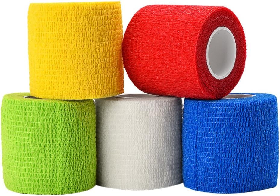ATOMUS 5pcs Tattoo Bandage 5cm Cohesive Bandage Tape Wrap for Tattoo Grip Bandage Machine Pen Pet Vet First Aid Sports Wrist and Ankle
