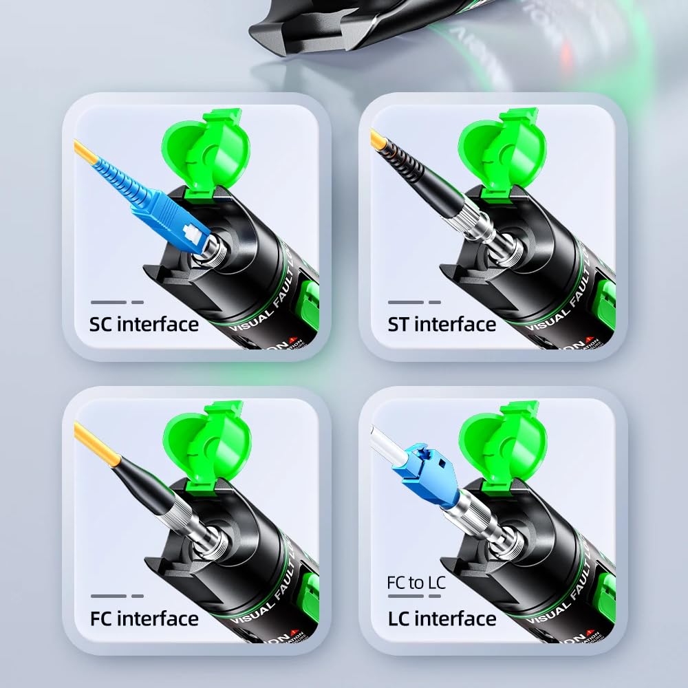 Localisateur visuel de défauts fibre optique rechargeable 15 mW, stylo lumineux Vert, connecteur Type-C, testeur de fibre optique compatible avec les connecteurs SC/FC/ST/LC, outil VFL