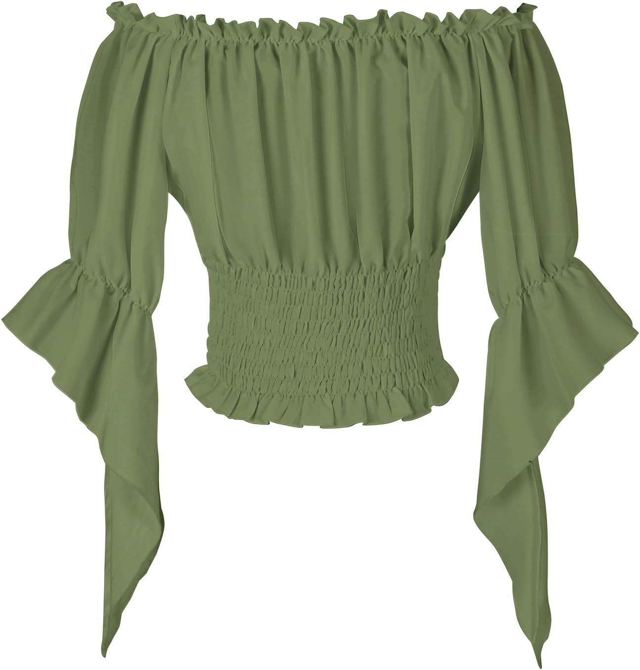 Womens Renaissance Peasant Blouse Off Shoulder Trumpet Sleeve Tops - Image 3