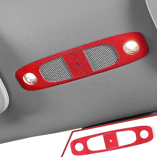 Red Italian Suede Interior Trim Front Dome Light Frame Sticker Cover Decoration Styling Moulding Accessories for Alcantara Tesla Model Y 2020-2024 Model 3 2017-2023