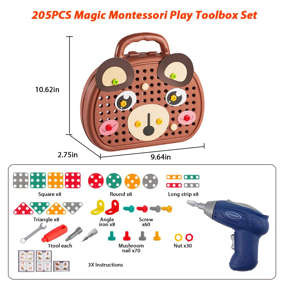 Play Toolbox with Drill | 203 pezzi per bambini Trapano avvitatore