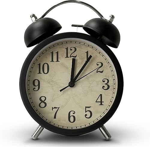 Miniatura 11 de Maxspace Reloj despertador de campana doble de 4 pulgadas, reloj despertador analógico retro de cuarzo silencioso sin tictac con luz nocturna, reloj