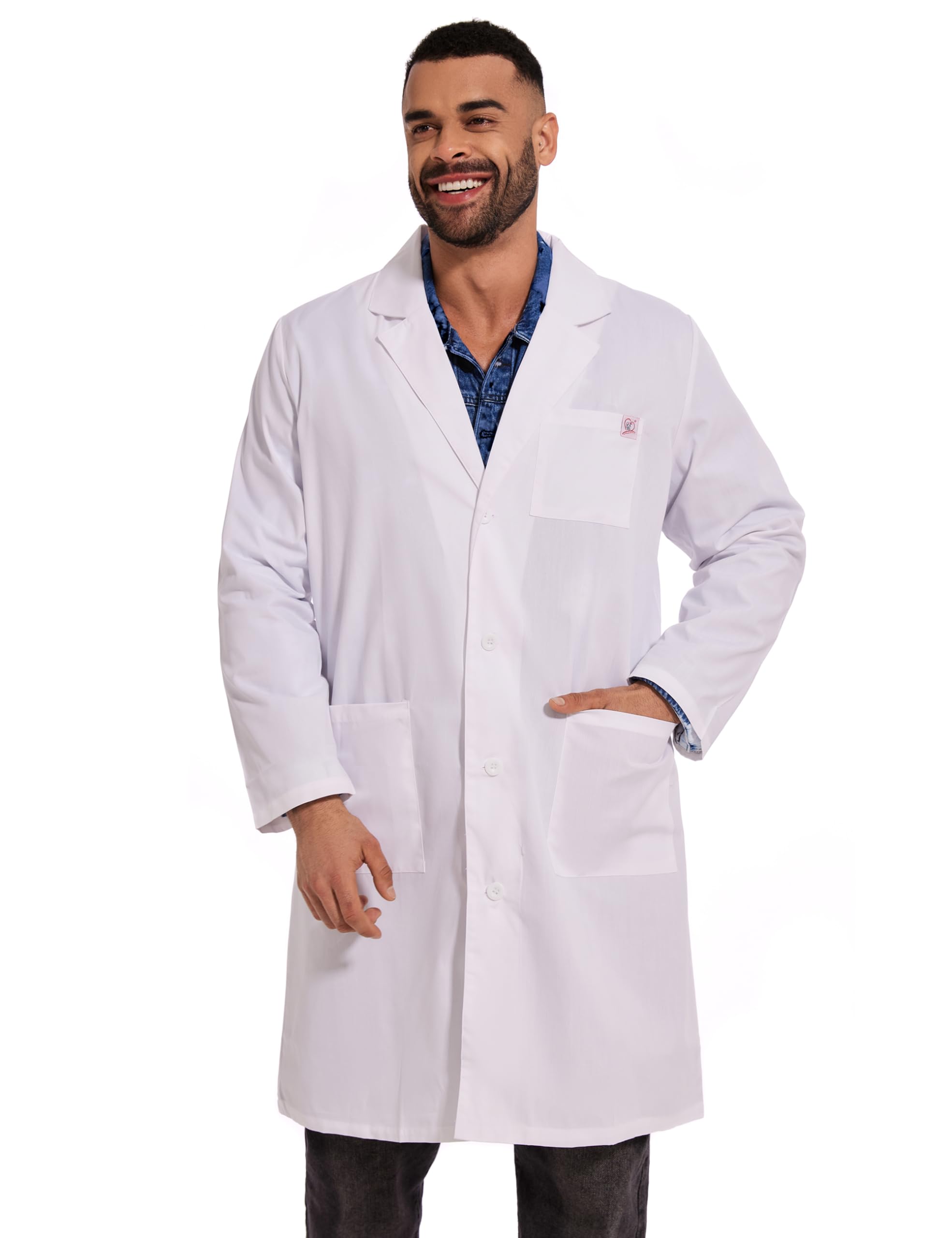 Bata Laboratorio Hombre Bata Médico Uniforme Bata Sanitaria Hombre Bata de Trabajo Blanca Ropa para Laboratorio Farmacia Maestros Artista Disfraz Médico