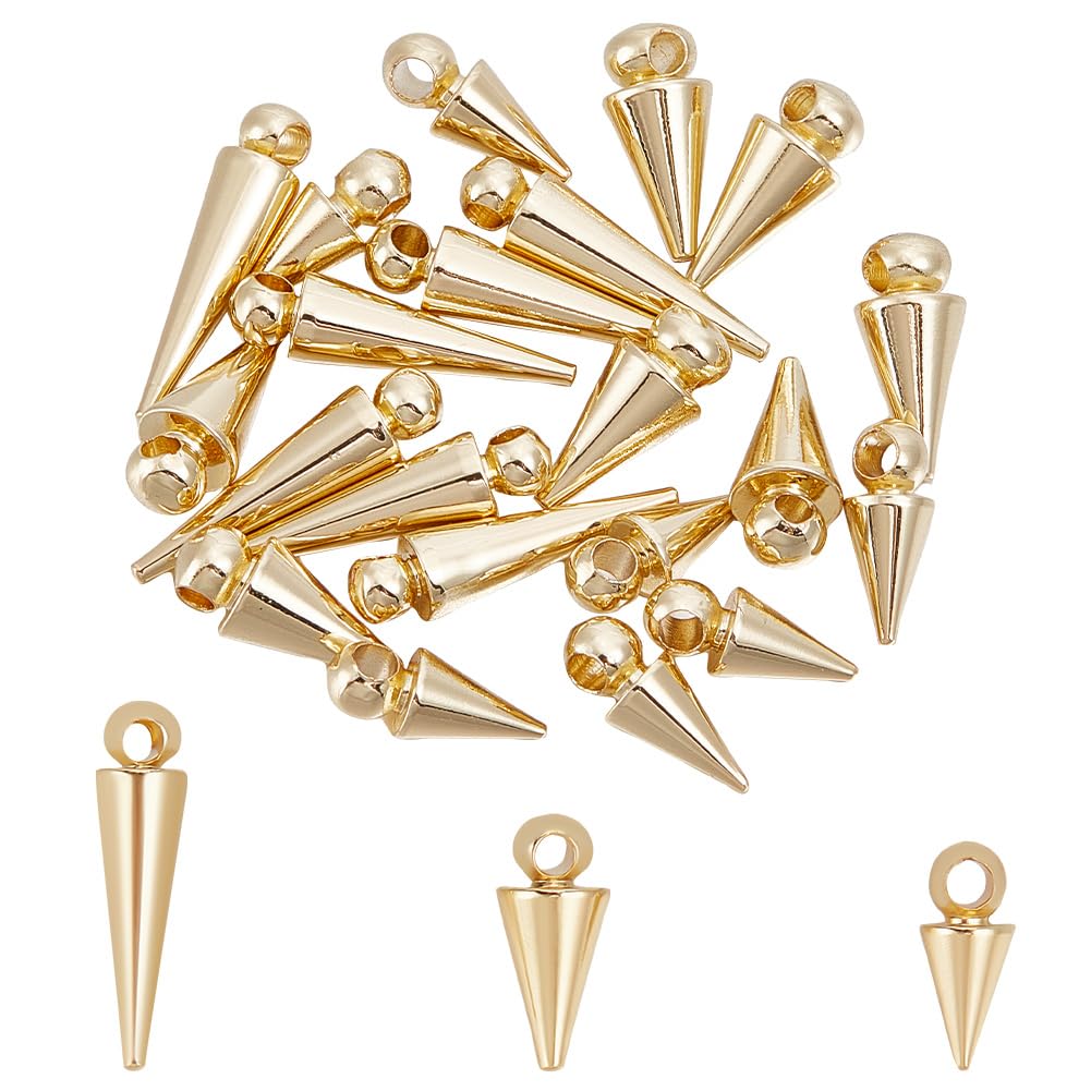 UNICRAFTALEUNICRAFTALE 24pcs Light Gold Brass Cone Charm Hypoallergenic Punk Style Charm Spike Pendants Dangle Charm for DIY Necklace Earring Bracelet Jewelry Making