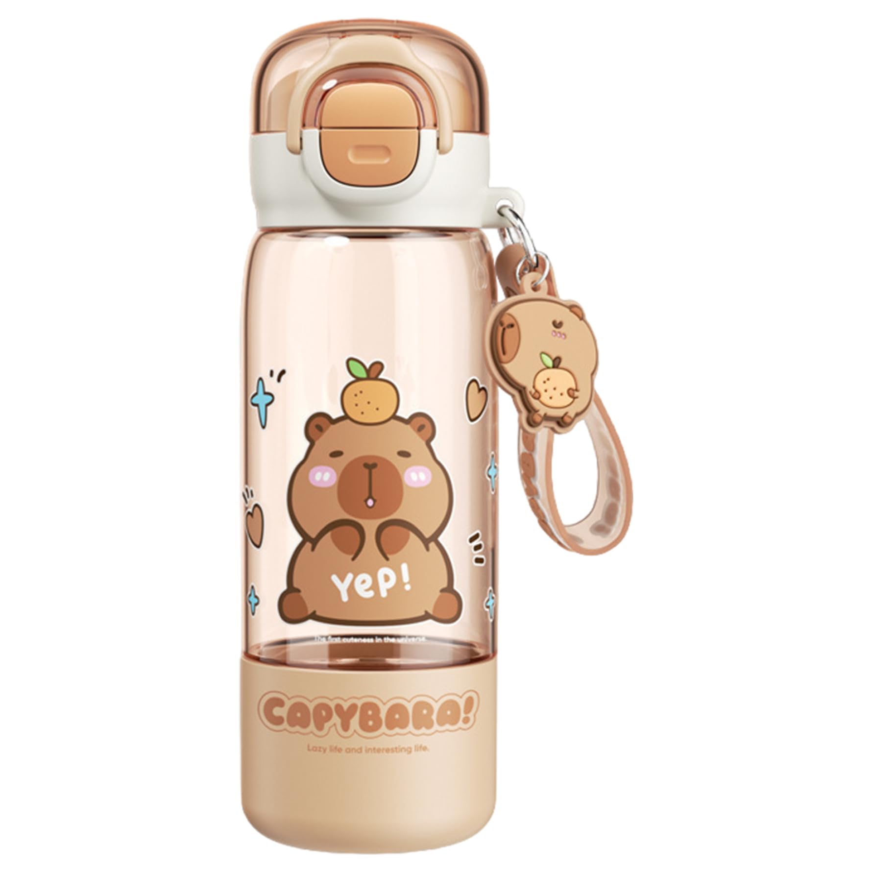 FloralGrace Capybara Drinking Bottle With Lid & Keychain Cute Water Bottle With Silicone Straw Drinking Cup & Spout Portable Heat Resistant