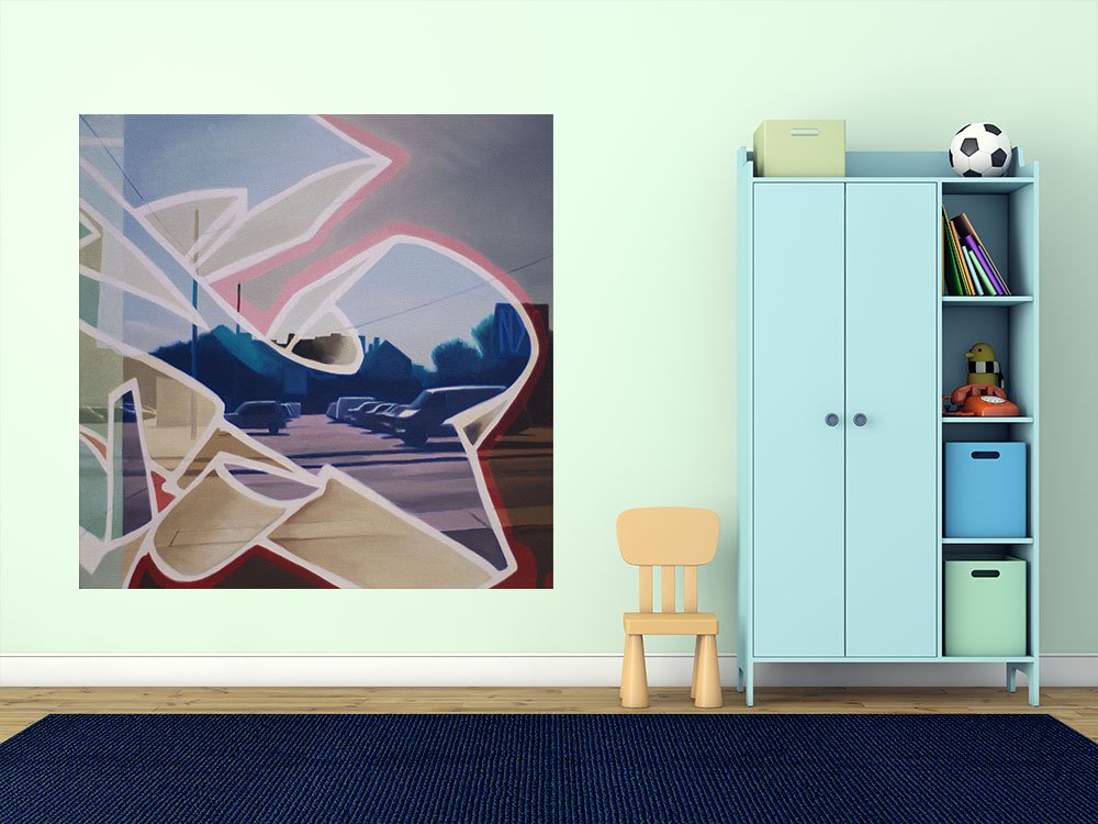 Giant Art Title: False Future. Artist: James Nye. Large removable self adhesive mural vinyl artprint, 48" x 48"