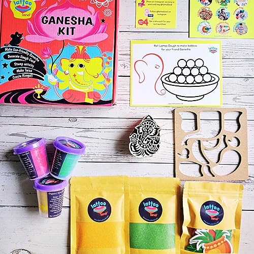 Image of Lattooland DIY Ganesha Kit | Make ecofriendly Clay Dough Ganpati, Rangoli, Toran Making Activity, Stamping Activity | Toy Gift for Kids Boys Girls 3 4 5 6