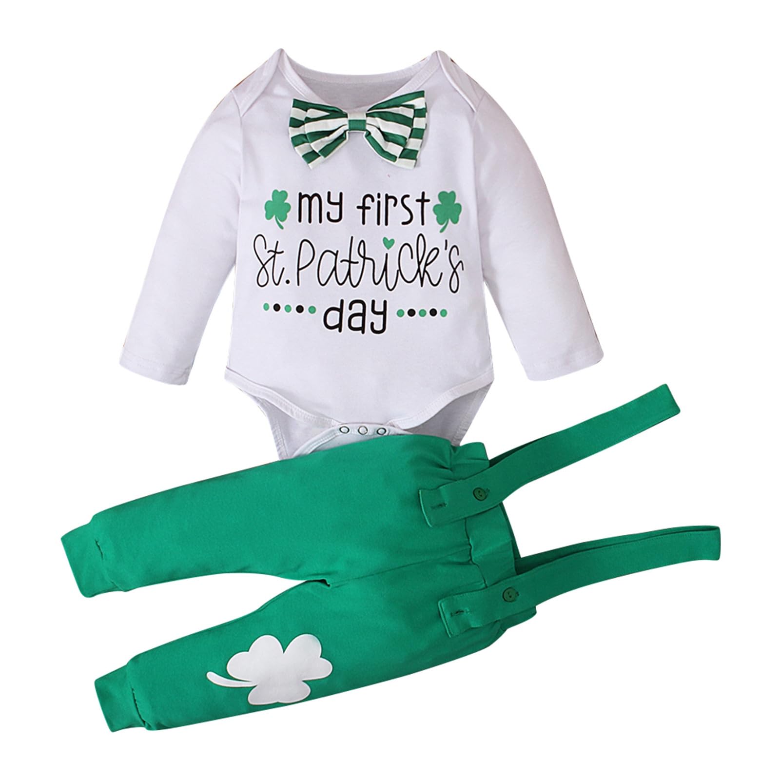 Newborn Baby Boy St PatrickS Day Outfit Set 2-Piece Letter Print Romper Pants For First Holiday Celebration