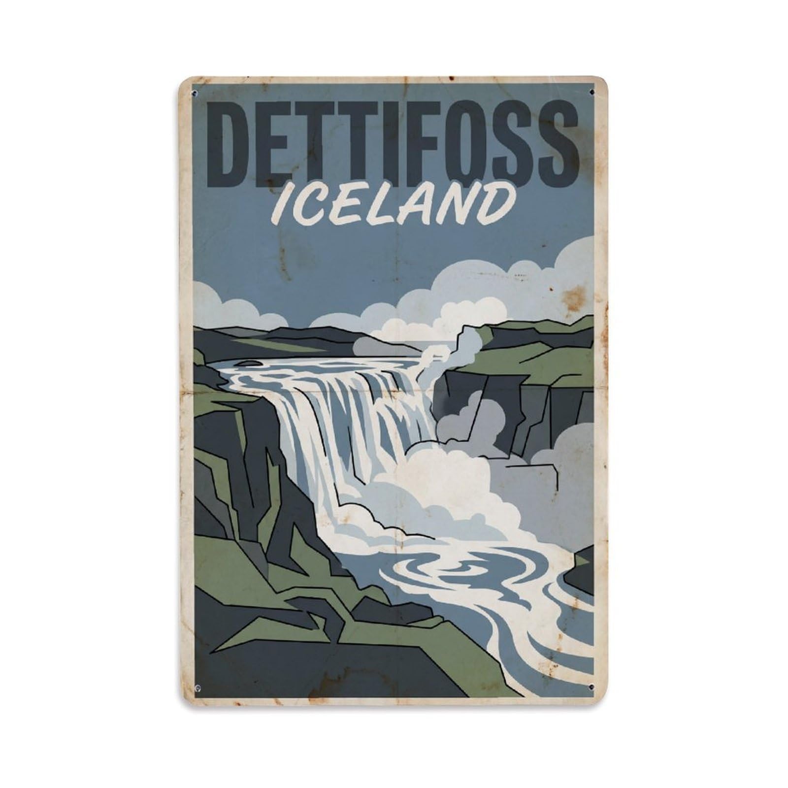 Gead 8X12inch Style Vintage Travel Dettifoss Iceland Waterfall Metal Tin Sign