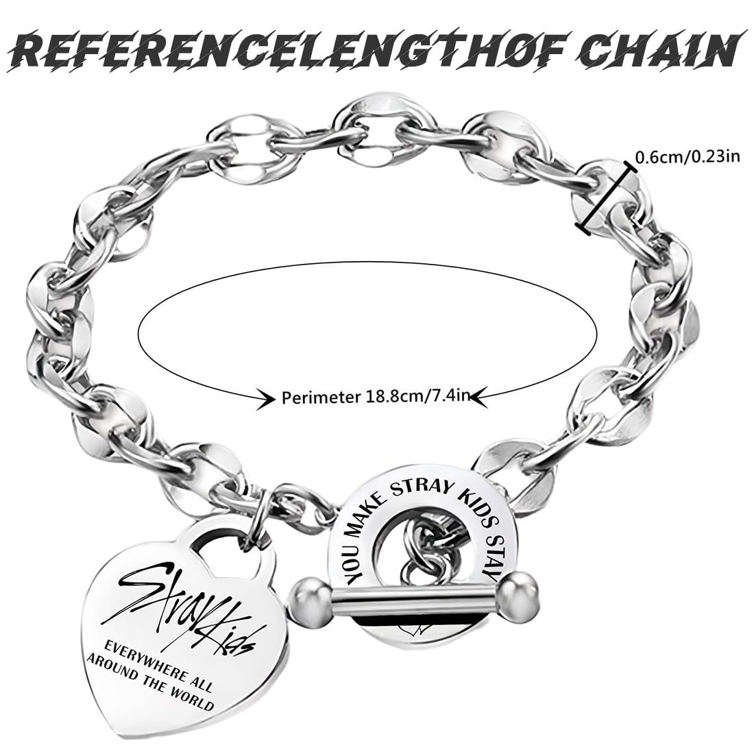 Stray Pulsera de Acero Inoxidable Stray, Pulsera Unisex de Plata, con Colgante de CorazóN, con 1 Pegatina SKZ y 2 Tarjetas SKZ Photocard