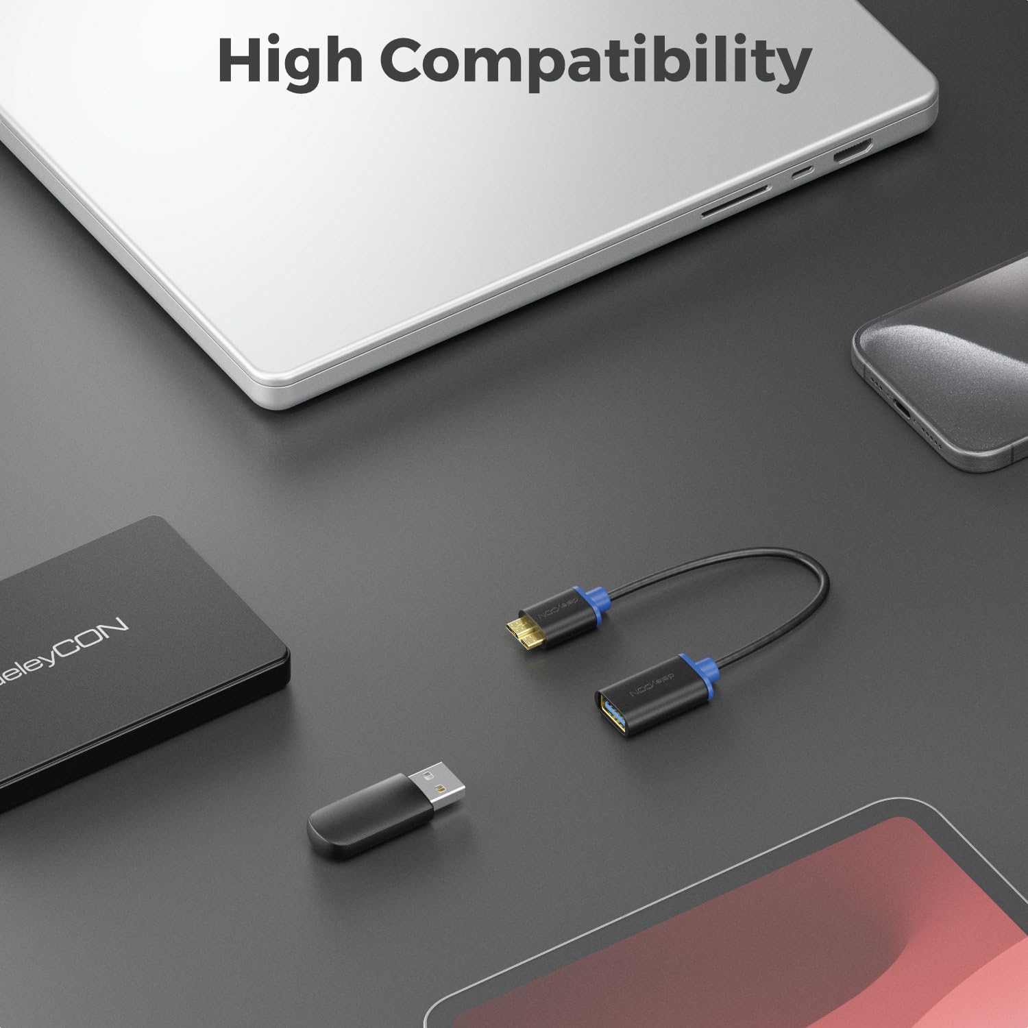 deleyCON [0,2m] USB 3.0 Super Speed OTG Adapter - kabel danych do smartfona i tabletu - gniazdo USB 3.0 A do USB 3.0 Micro B - technologia USB 3.0 Super Speed - szybkość transmisji do 5Gbit/s - ekranowany, elastyczny kabel Premium USB 3.0 - szybki i bezpi