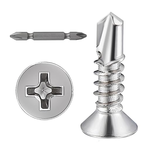 Wensilon(500pcs)#8×5/8”for Sheet Metal Self-Tapping Screws 410 Stainless Steel Flat Head High-Strength Quick self-Drilling Screws