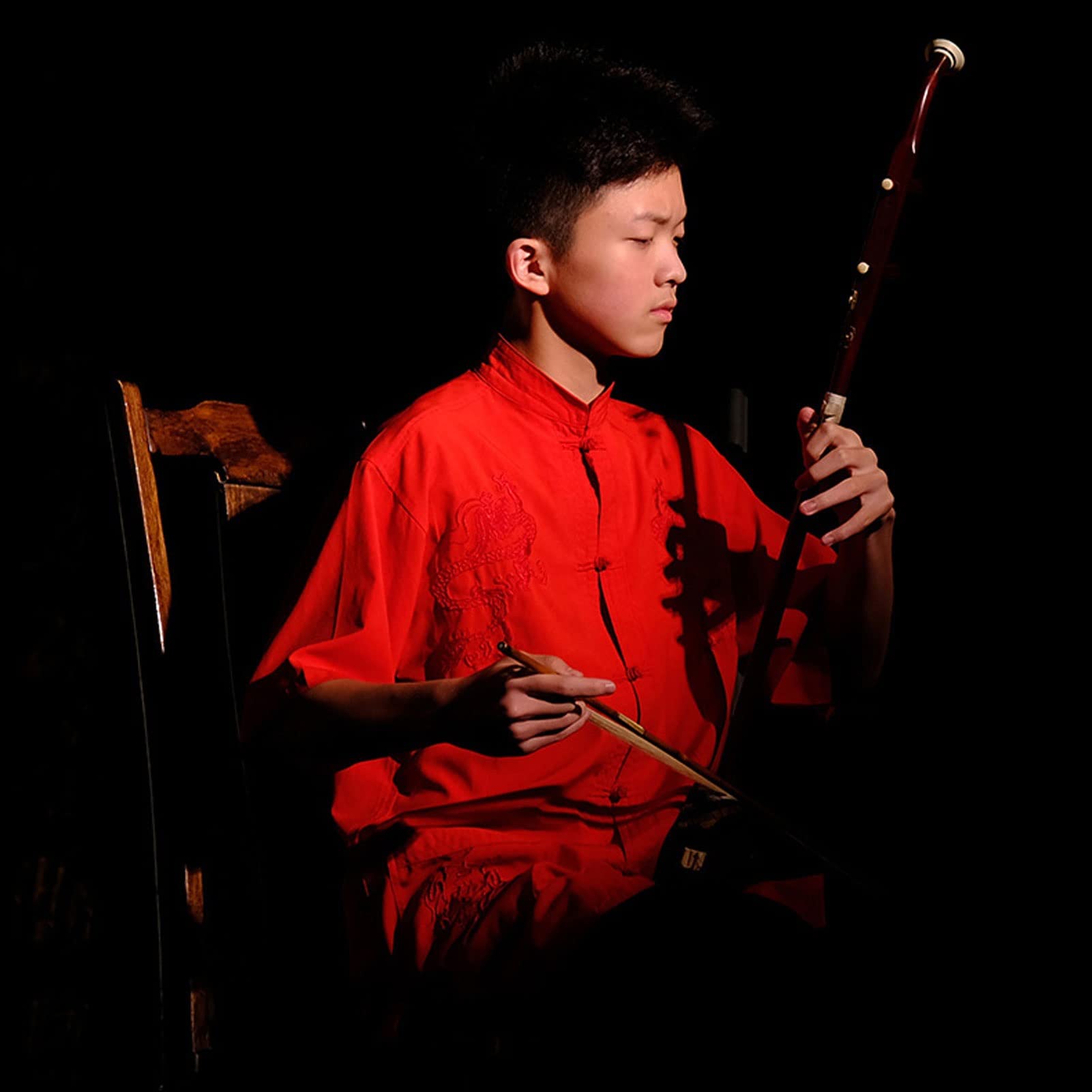 Erhu Musikinstrument,Chinesische 2-saitige Violine Erhu Brauner Holzschaft mit Klavierkasten und Bogen 2 Saiteninstrumente