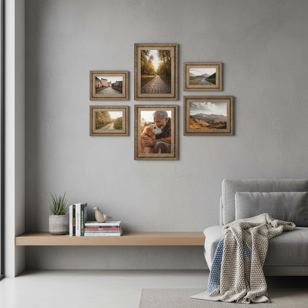 VictoR Picture Frame 11x14 in Brown Gold Leonardo - Antique Picture Frame with Shatterproof Acrylic Glass - 11 x 14 Photo Frame Antique - Baroque