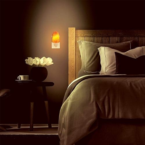 Vista 6 de Luz nocturna del Himalaya 100% natural, piedra de sal de corte natural con enchufe de pared giratorio de 360°, incluye bombilla nocturna, 2 pulgadas