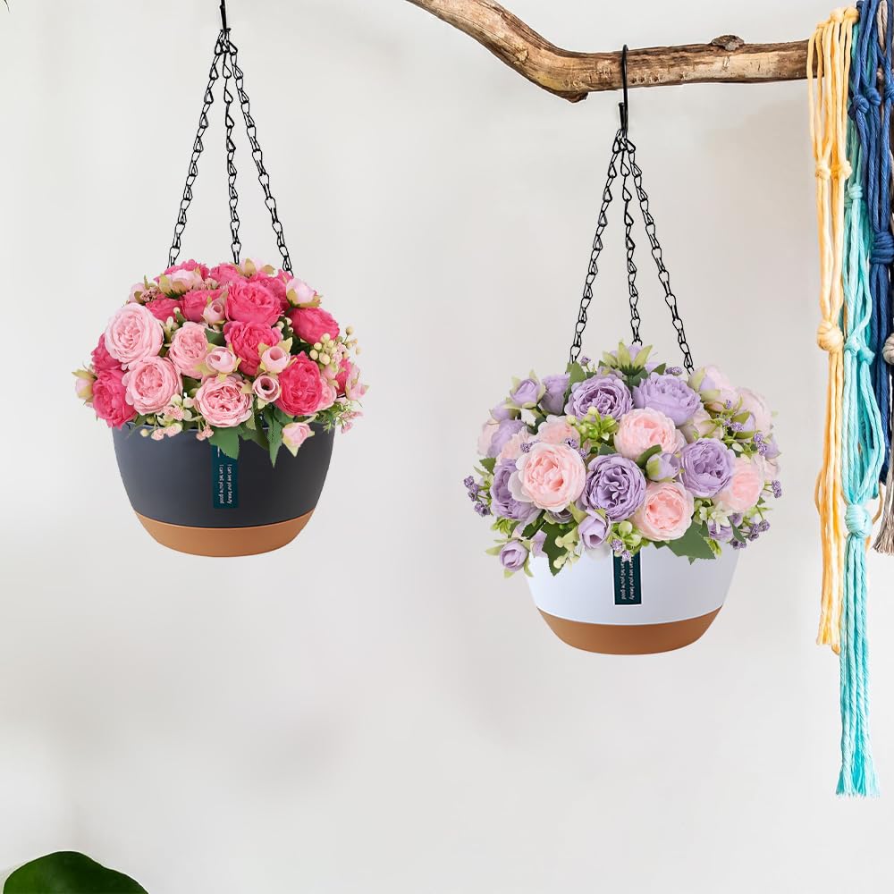 Jardiniere Suspendue avec Trous de Drainage et Plateaux, Pot de Fleur pour Plantes Interieur Exterieur, Suspension Jardin (Mixtes)