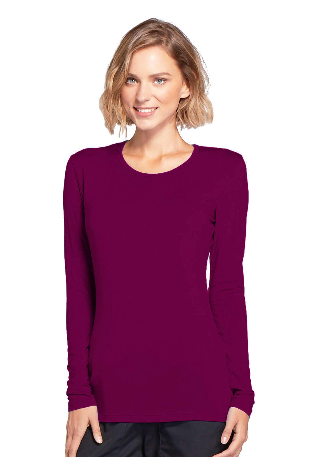 Cherokee Long Sleeve Underscrub for Women Modern Classic fit Soft Crew Neck Knit Tee with 2-Way Stretch - 4881