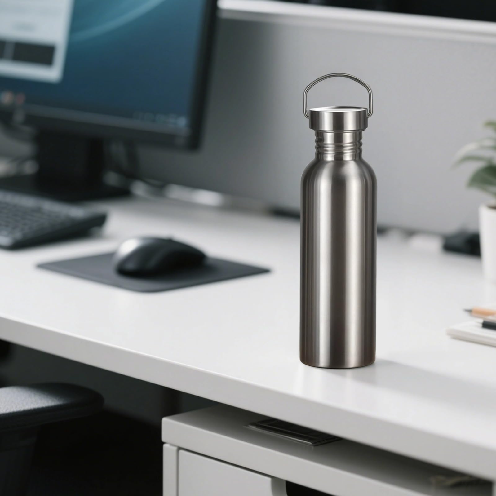 750 ml Edelstahl Trinkflasche, für Ultralight Backpacking und Wandern, einlagiges Design, abnehmbarer Metallgriff, mit Isolierhülle und Reinigungsbürste, für Outdoor Sport und Reisen