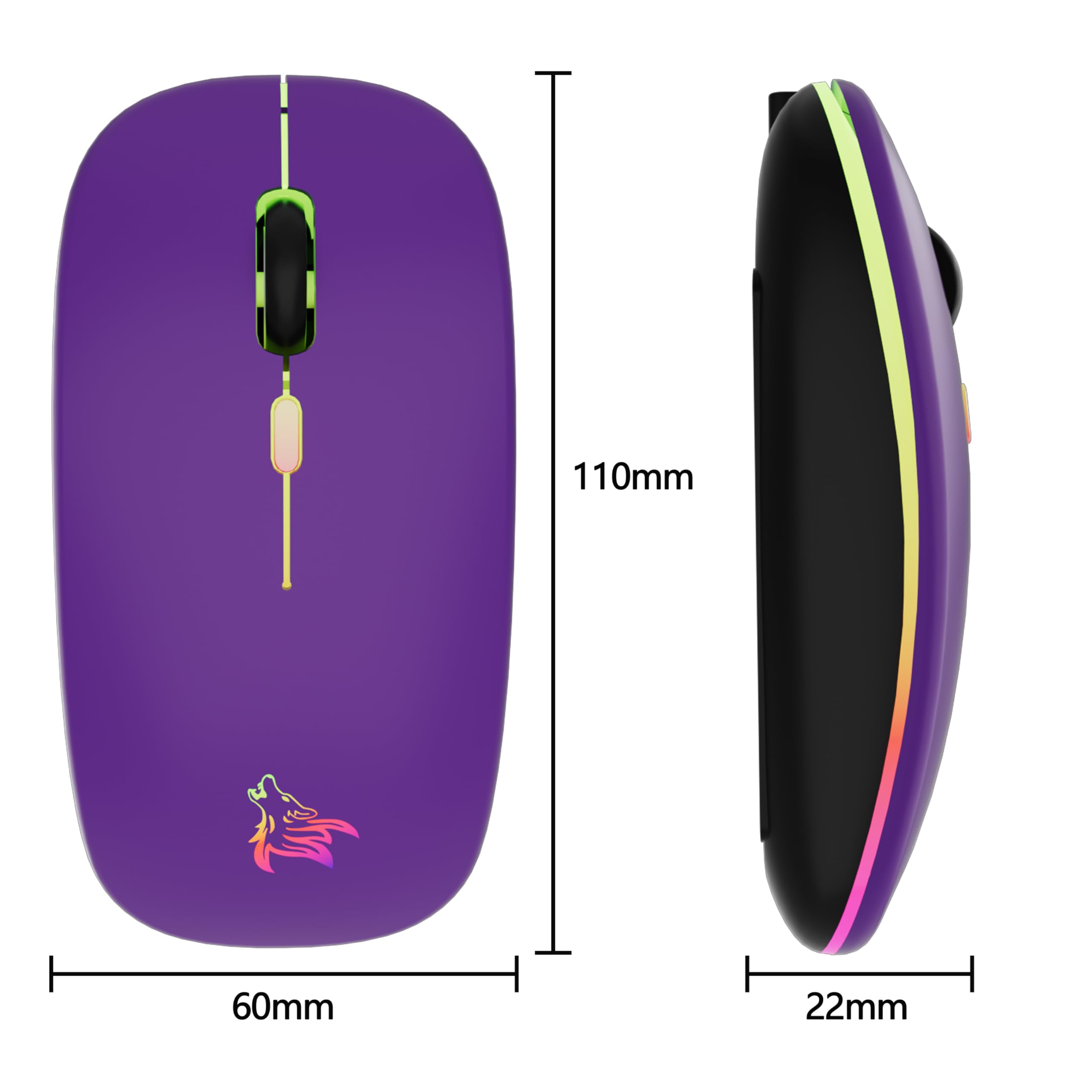 TQQ Mouse wireless ricaricabile, mouse retroilluminato a 7 colori con mini ricevitore USB da 2,4 GHz, mouse gaming, compatibile con laptop, PC, computer, Chromebook, Notebook e iPad Etc