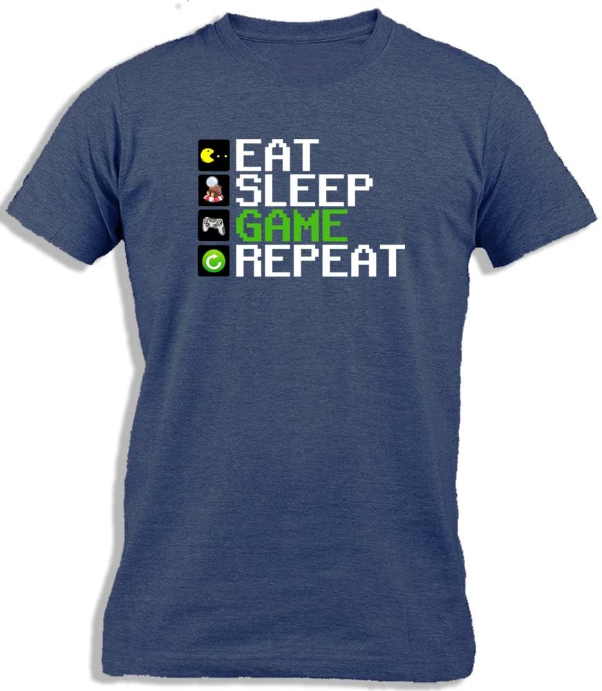 Ay Cabron™ Eat Sleep Game Repeat | Video Game Fan | Gamer Geek Funny Sarcastic Comments Humor Joke Cotton T-Shirt For Men