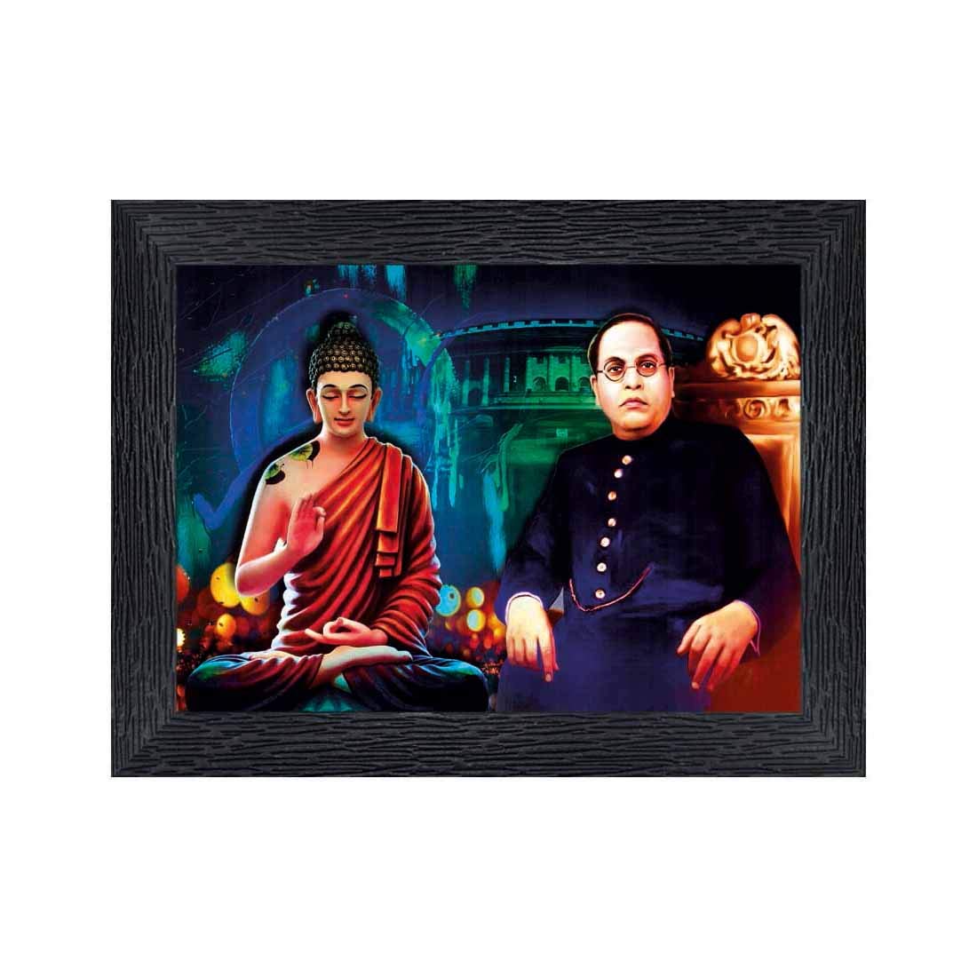 pnf Poster And Frames Dr. B.R. Ambedkar And Buddha Wooden Photo Frame With Acrylic Sheet | For Living Room, Bedroom | Home Decoration Item | Best Gifting Option (8x6inch) 19834