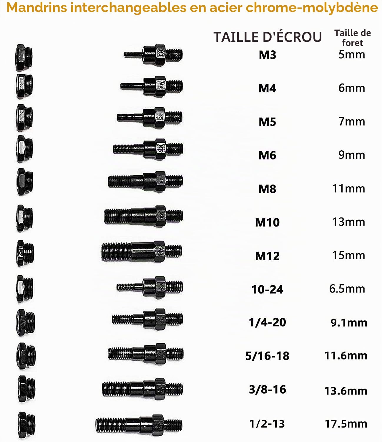 RZX Riveter aveugle à riveter, outils de rivetage RIVNUT avec système de réglage d'écrous au total 12 mandrins M3 M4 M5, m6, m8, m10 M12, 10-24, 1/4-20, 5/16-18,3/8-16,1/2-13 +11 5 écrous à rivets