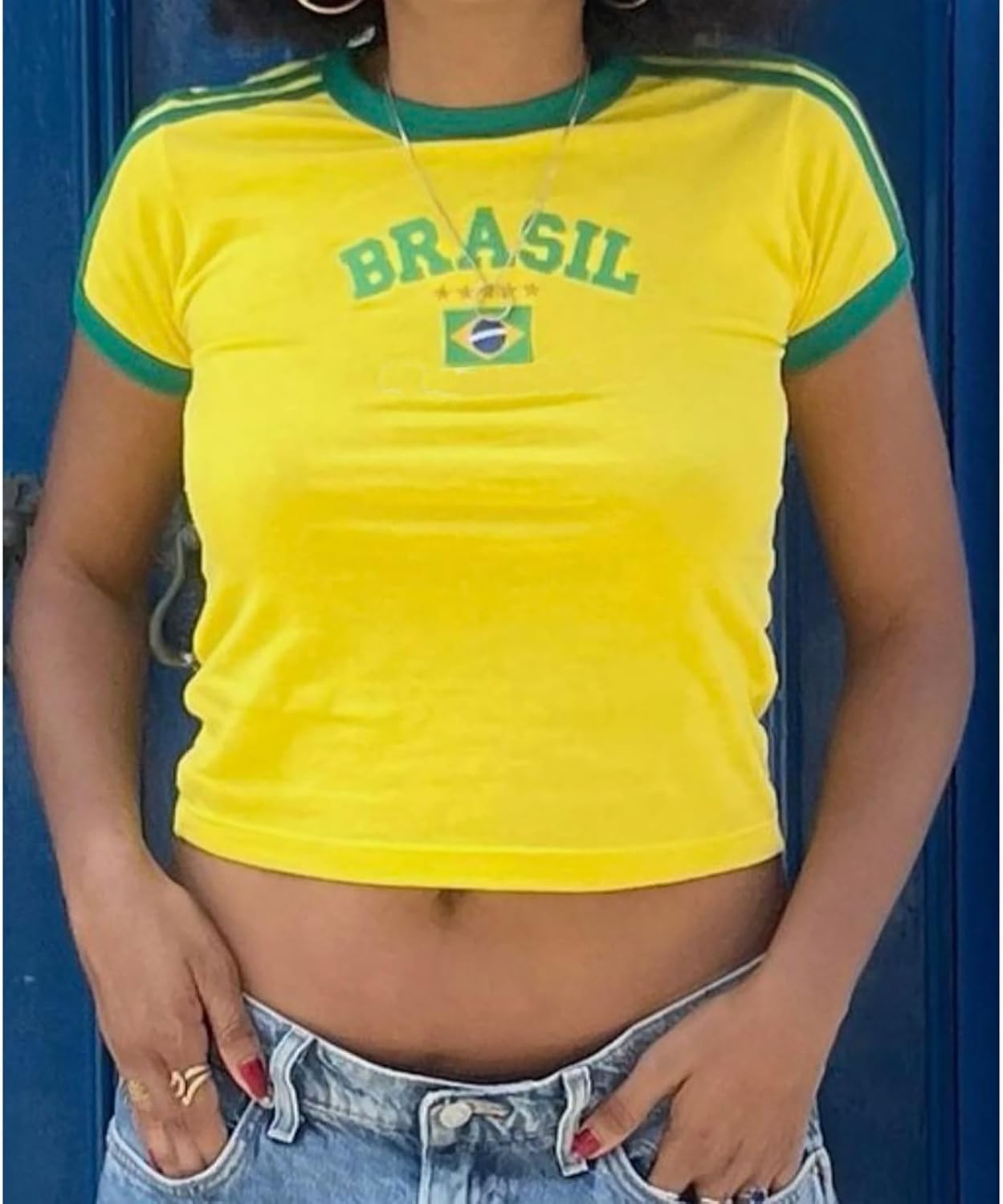 Vintage Graphic Baby Tees Brazil Jersey Shirts for Women Brasil Shirt Y2k Crop Tops for Teens Summer Going Out Tops - Image 4