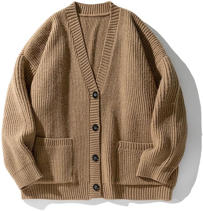 POHADON Mens Cardigan Sweater Button Down Long Sleeve V Neck Cable Knit Sweaters Japanese Streetwear Grunge Clothes - Image 4