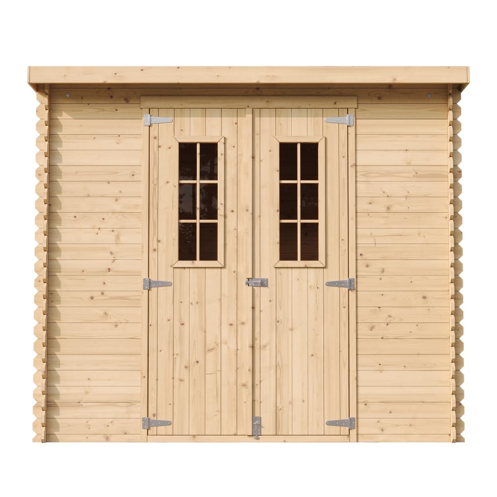 Casa de Almacenamiento jardín con Suelo TRATADO 142x239x200 cm/2.63 m2 - Caseta para Exterior jardín - Cobertizo de Madera pequeño - Techo, Ventanas- TIMBELA M310C+M310G