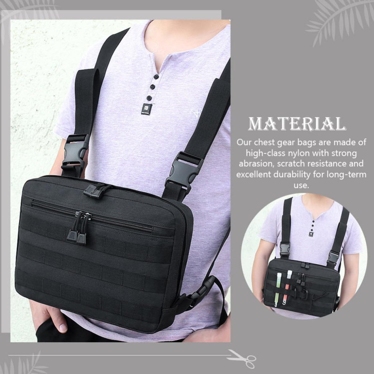Toyvian Lightweight Nylon Chest Bag for Men with Quick Release Buckles and Adjustable Shoulder Straps, for Outdoor Camping, Cycling, and Running Activities