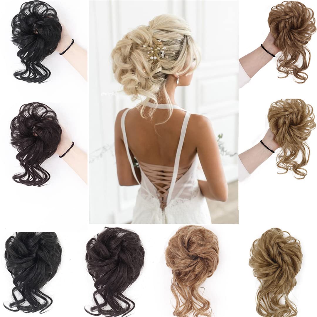 Synthetic Messy Hair Bow Elastic Band Donut Hair hair bun Clip In Ponytail Hair Extensions Natural False hair bun ATM-27