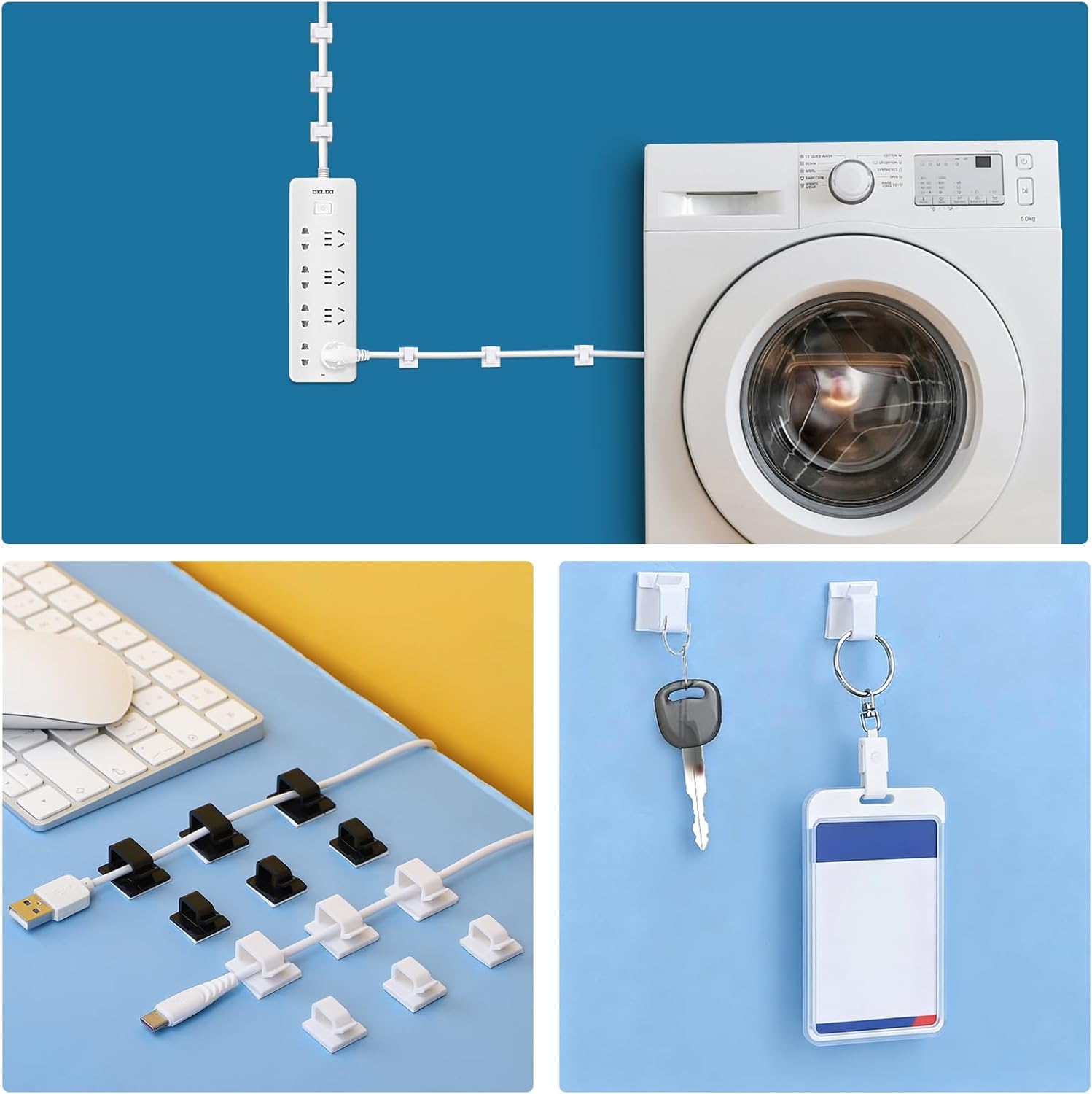 Segarty White Wire Clips Adhesive, 100PCS Self Adhesive Cable Clips, Cord Organizer, Wire Management Flat Ethernet Cable Holder Clamps Sticky Cable Tie Holder for Wall, Car, Office and Home Desk