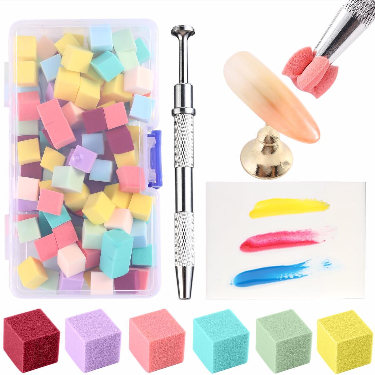 Fcozpjk 100Pcs Soft Nail Sponges for Ombre Mini Nail Art Sponges With Grabbing Pen Colorful Aura Nail Sponge Set Brush for Gel Nails Gradient Sponge