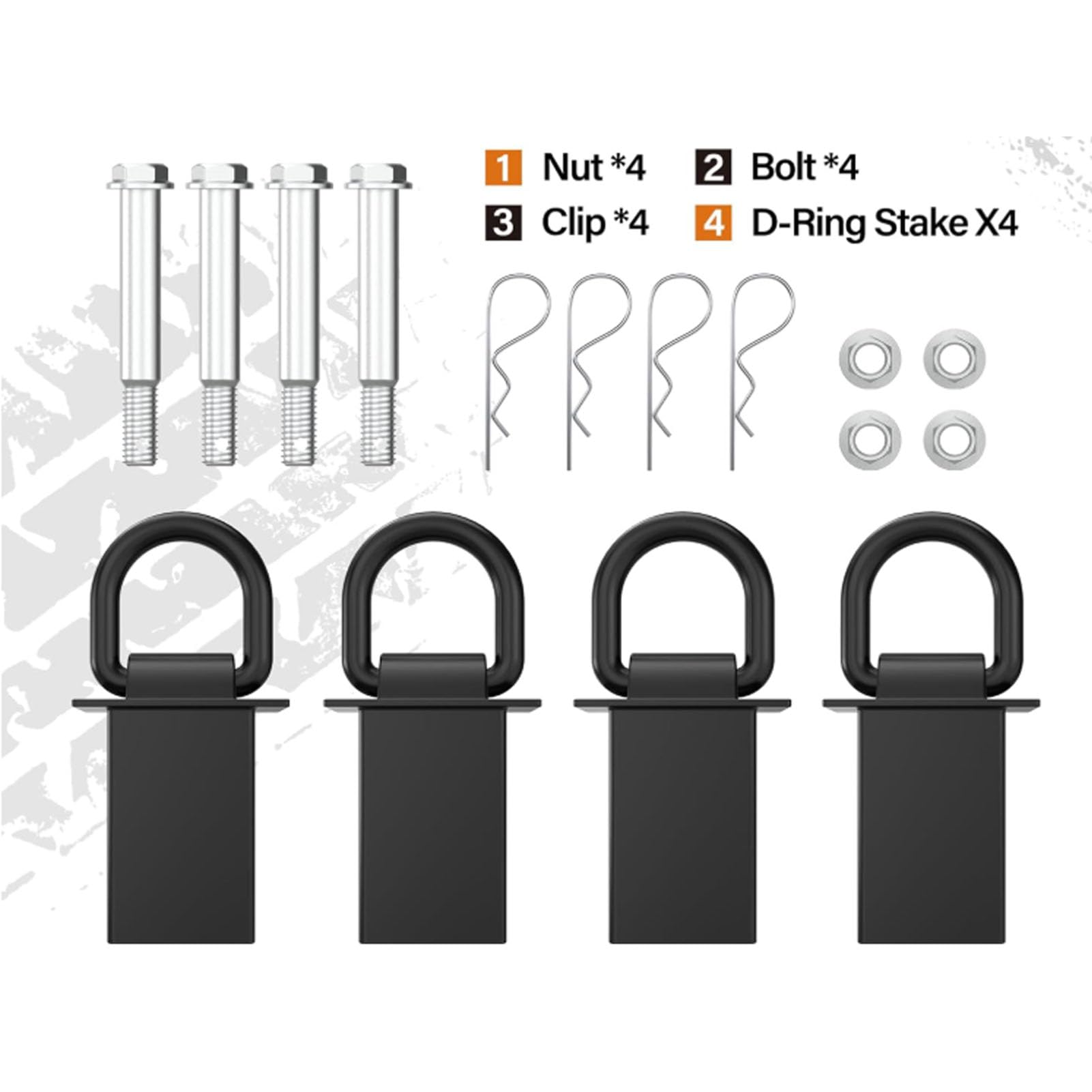 KIMISS Bolsillo para Estaca Anillo en D Anclaje Remolque Estaca Bolsillo Amarre Anillos en D 4 Piezas 20000 Libras 4 Orificios Perno Ajustable Antipérdida con Revestimiento Negro para