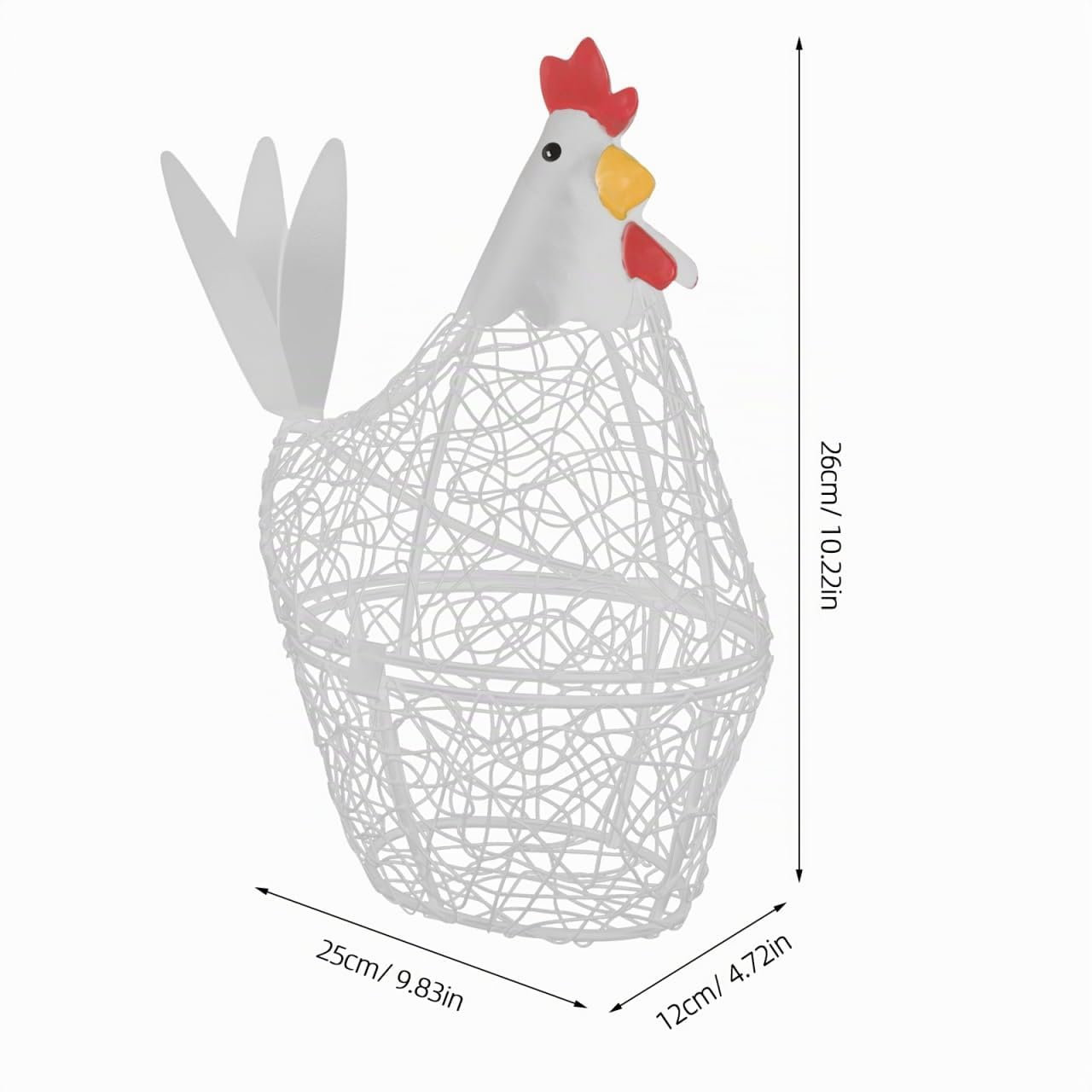 Hemobllo Panier à Œufs en Métal Blanc - Corbeille Forme de Poule pour Rangement Oeuf Frais - Porte-Œufs Décoratif pour Cuisine Style Campagne Chic - Support Distributeur Grande Capacité (26x25cm)