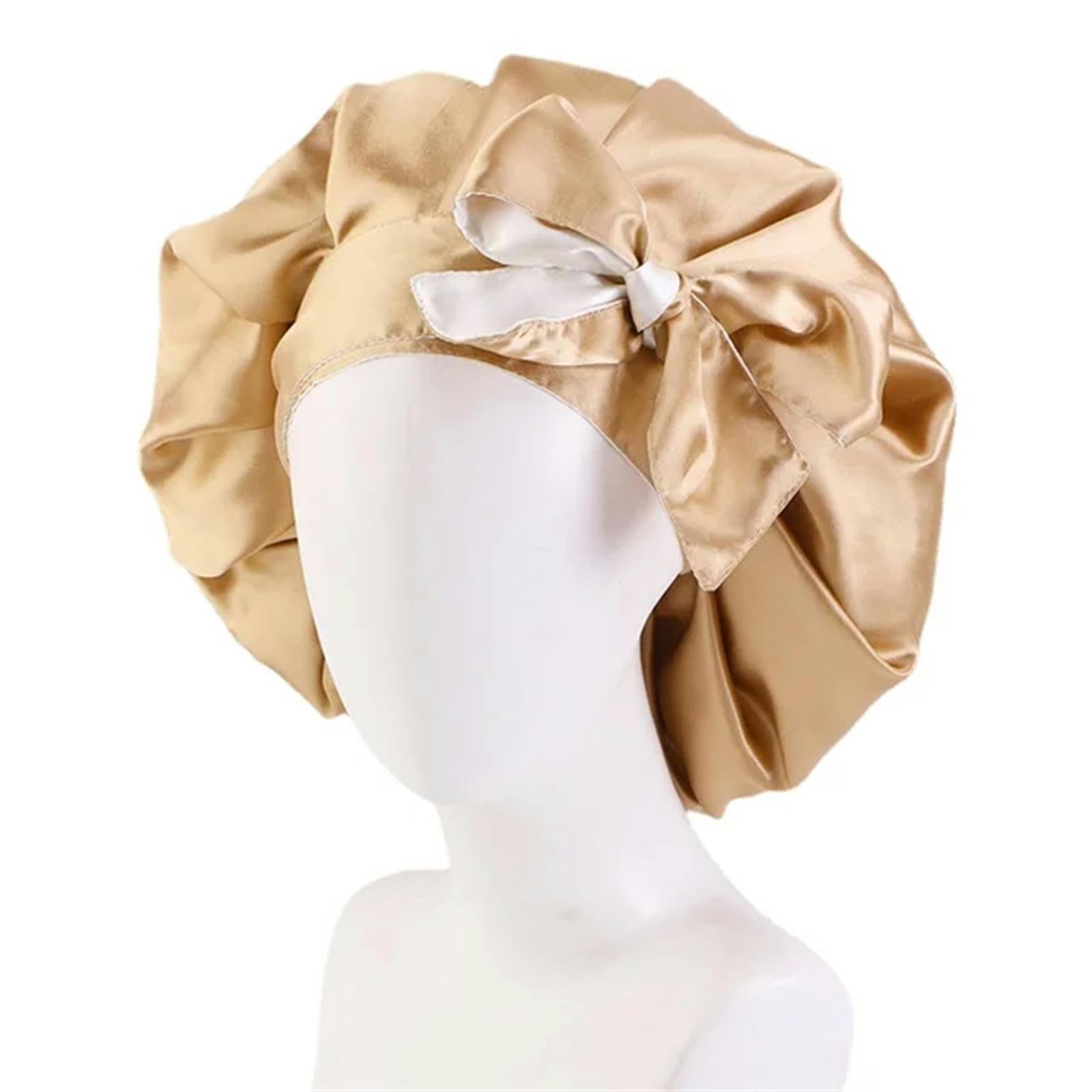 Cuffia Capelli Ricci Notte Cofano Satinato Regolabile A Doppio Strato Reversibile Notturno per Sonno per Dormire Tappo Cofano per Donne-Cachi