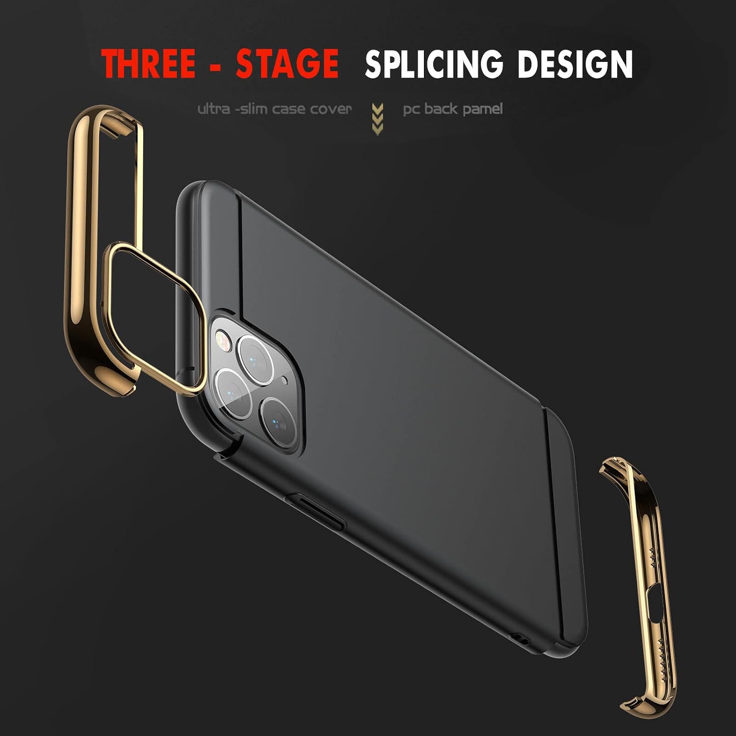CROSYMX iPhone 11 Pro Case, 3 in 1 Ultra Thin and Slim Hard Case Coated Non Slip Matte Surface with Electroplate Frame for Apple iPhone 11 Pro (5.8'')(2019) - Black
