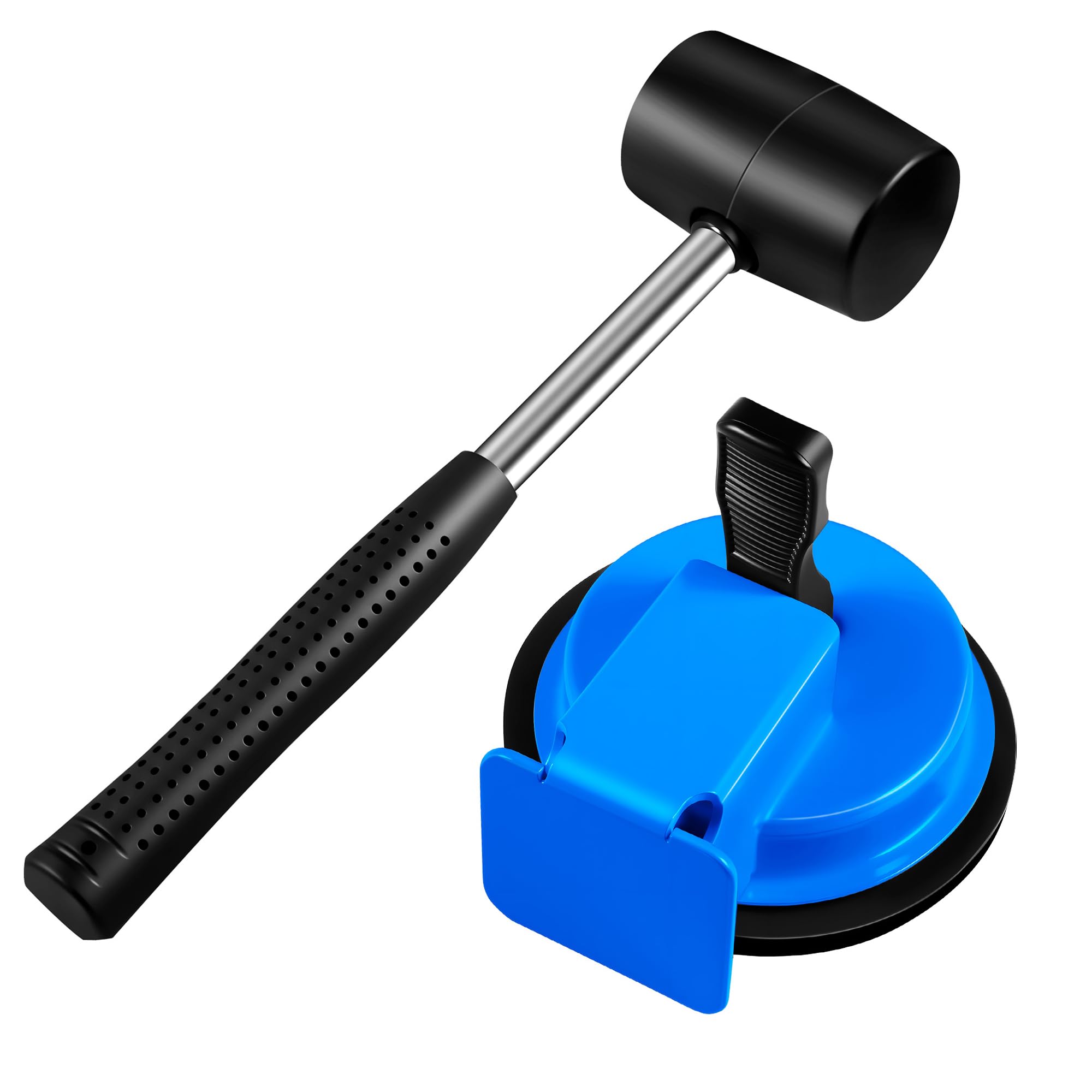 Heavy Duty Floor Gap Fixer Tool with Rubber Mallet, Iron Body & Strong Suction Cup, Includes 5 Sticky Pads for Laminate, Vinyl, Wood & Tile Flooring Installation and Repair