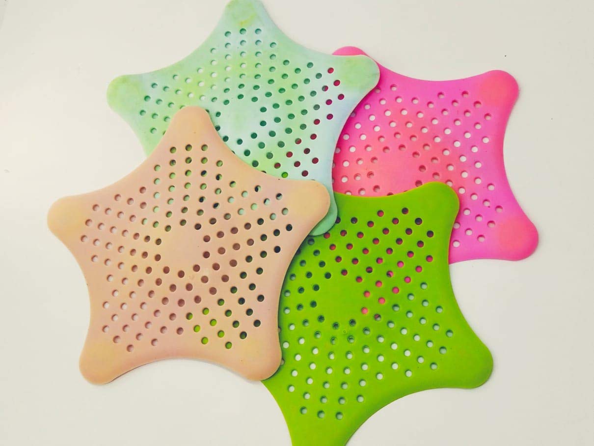 Tyag 4Pcs Silicone Sea Star No Slip Suction Cups Drain Cover Hair Catcher Bathroom Drain Protector Sink Filter Kitchen Sink Strainer Rubber Multi-Color(4 Pcs) (B07WJ446NZ) Amazon Price History, Amazon Price Tracker