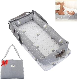 Baby Lounger for Newborn with Portable Bag,Baby Play Mat Tummy Time for Playing & Sitting,Newborn Babies Essentials Gifts 0-24 Months Home Travel(Crown Grey)