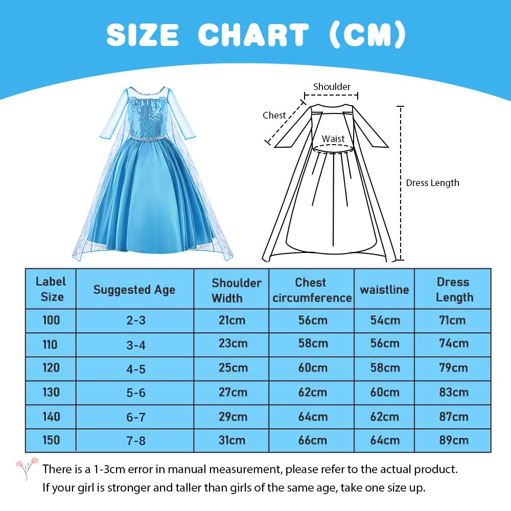 Vicloon Elsa Costume, Set da Principessa Elsa Corona Bacchetta Guanti Treccia, Ragazze Elsa Principessa delle Neve Abiti Partito Vestito Costume