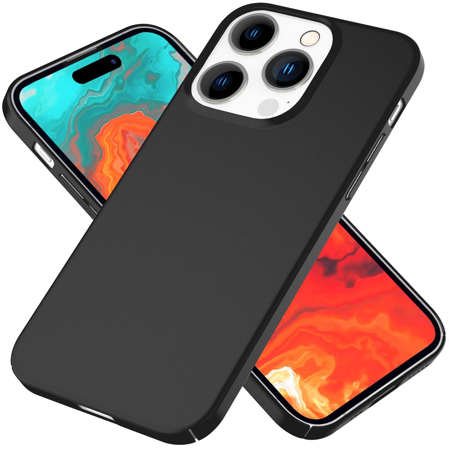 NALIA Custodia Rigida Ultra Sottile per iPhone 15 - Anti-Impronta & 0.5mm Fino - PUREFIT (Opaca & Leggera) - Marchio Tedesco, Colore:Nero