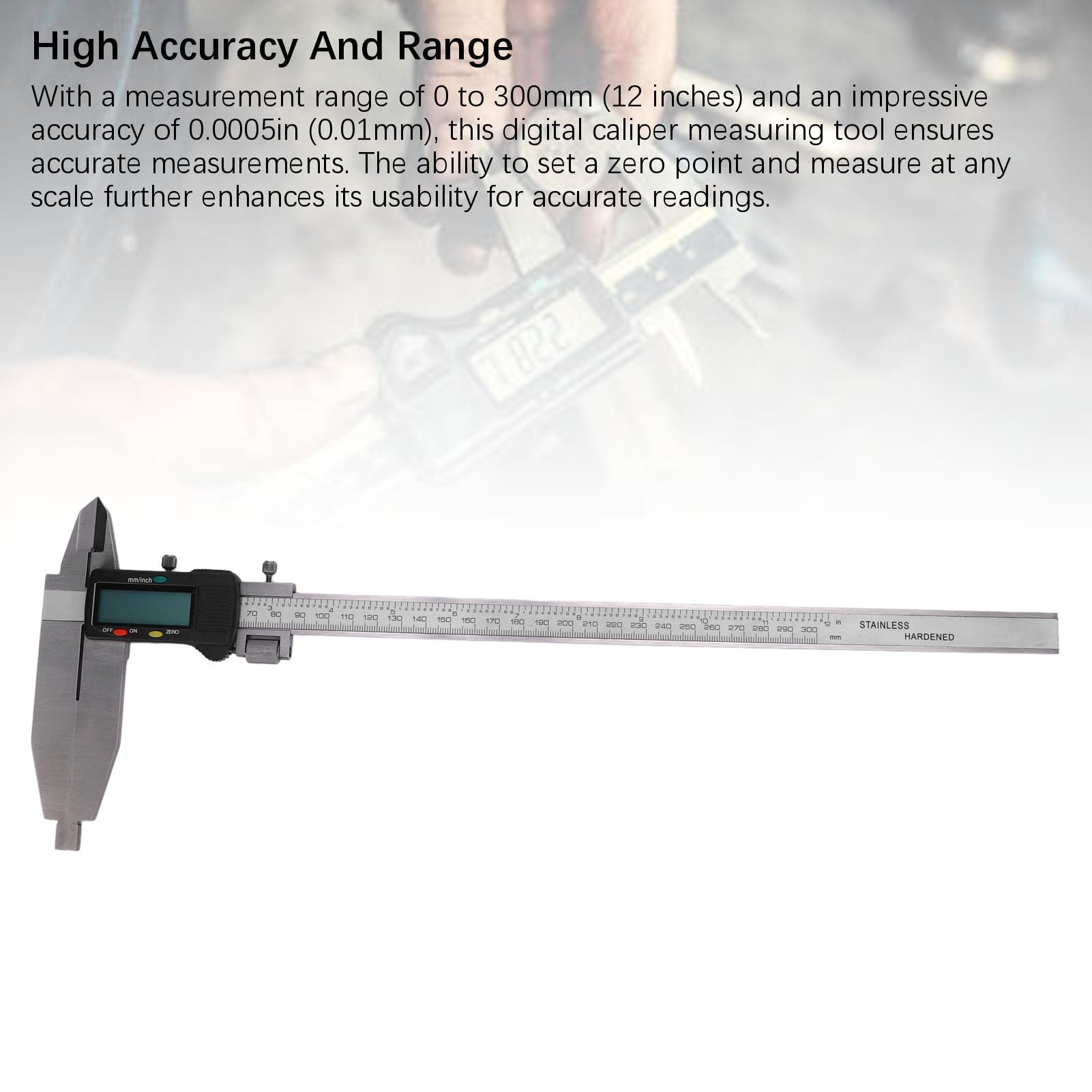 Herramienta de Medición de Calibrador Digital Resistente para Mecánicos, Calibrador de Alta Precisión de 0-300 Mm con Mandíbulas Extendidas