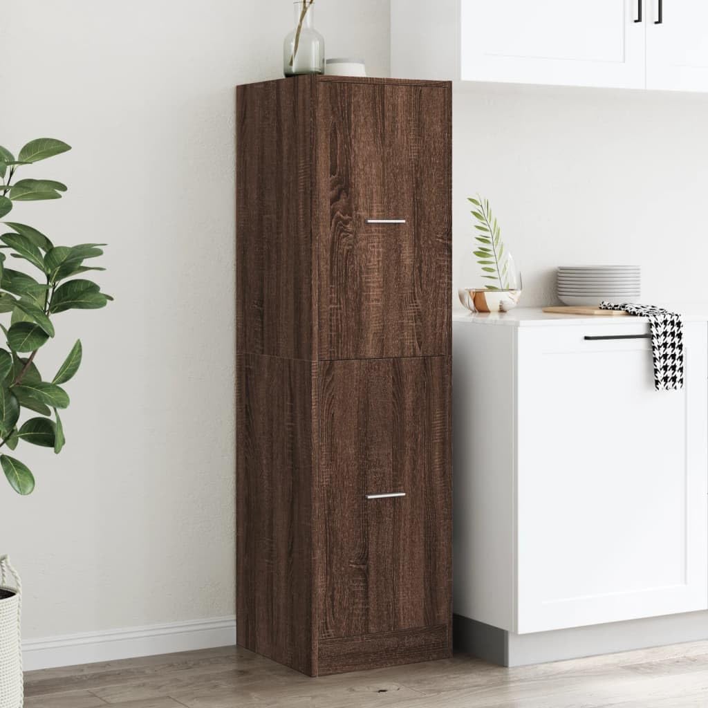 Apothekerschrank Eichen-Optik, 40x41x144,5 cm Beistellschrank aus Holzwerkstoff mit 4 Schubladen, Hoher Auszugschrank für Küche, Wohnzimmer und Büro, Braun