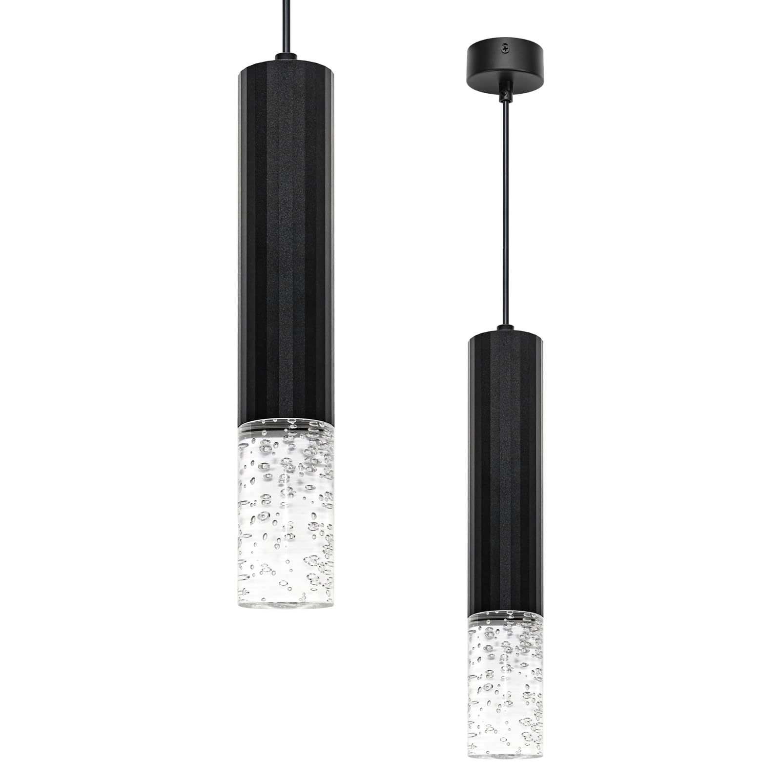 GeyouLux 2 Pezzi Lampada a Sospensione Cristallo Bolla Lampadario Cucina Con Presa GU10 Alluminio 30CM Lampadario a Sospensione Nero Lampada Sospensione Massimo 60W Per Cucina(Nessuna lampadina)