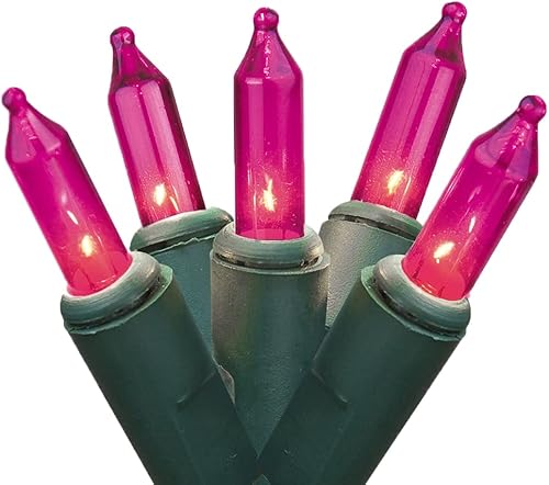 Holiday Pride - Luces rosas con cable verde, 100 luces rosas para árbol de Navidad (22.5 pies), uso en interiores y exteriores, listado UL, modos