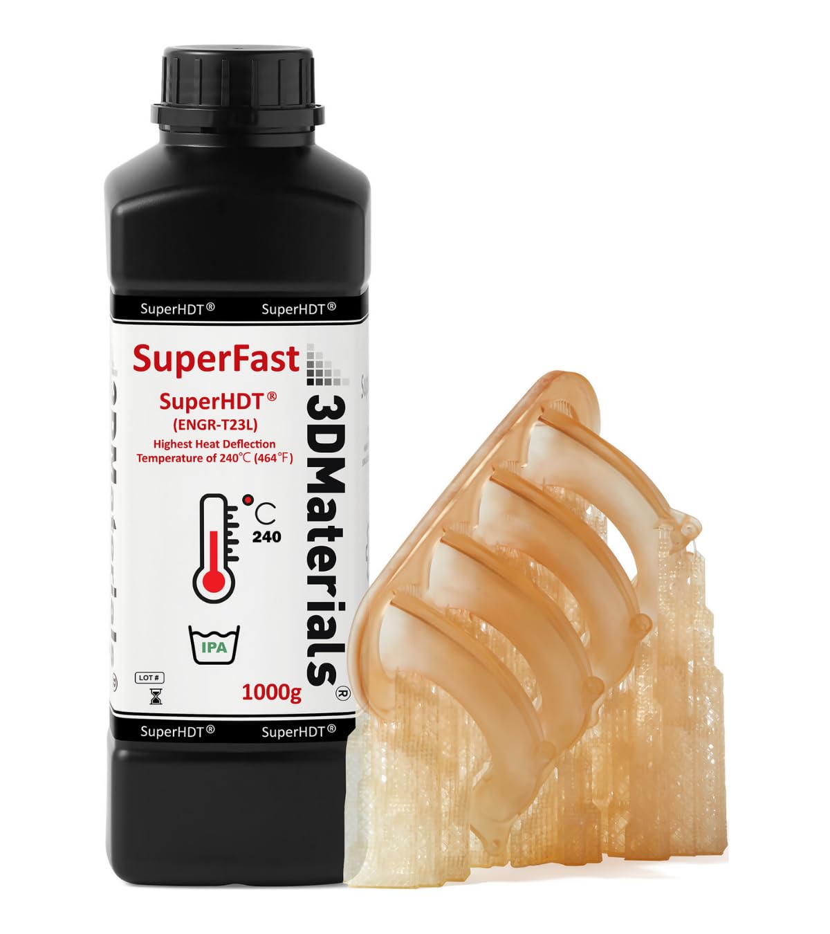 SuperHDT 3D Printer Resin, Highest Heat Deflection Temperature 464°F (240°C), Made in Korea by 3DMaterials (1000g, Amber)